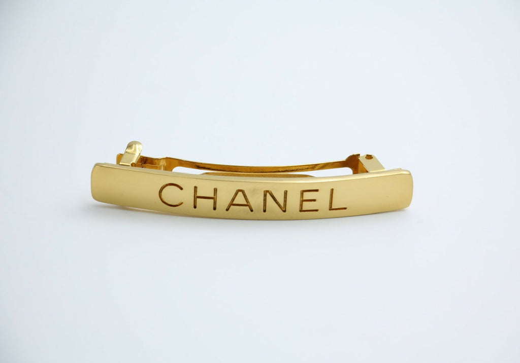 Chanel Vintage 98A Matte Gold-plated ‘CHANEL’ Hairpin