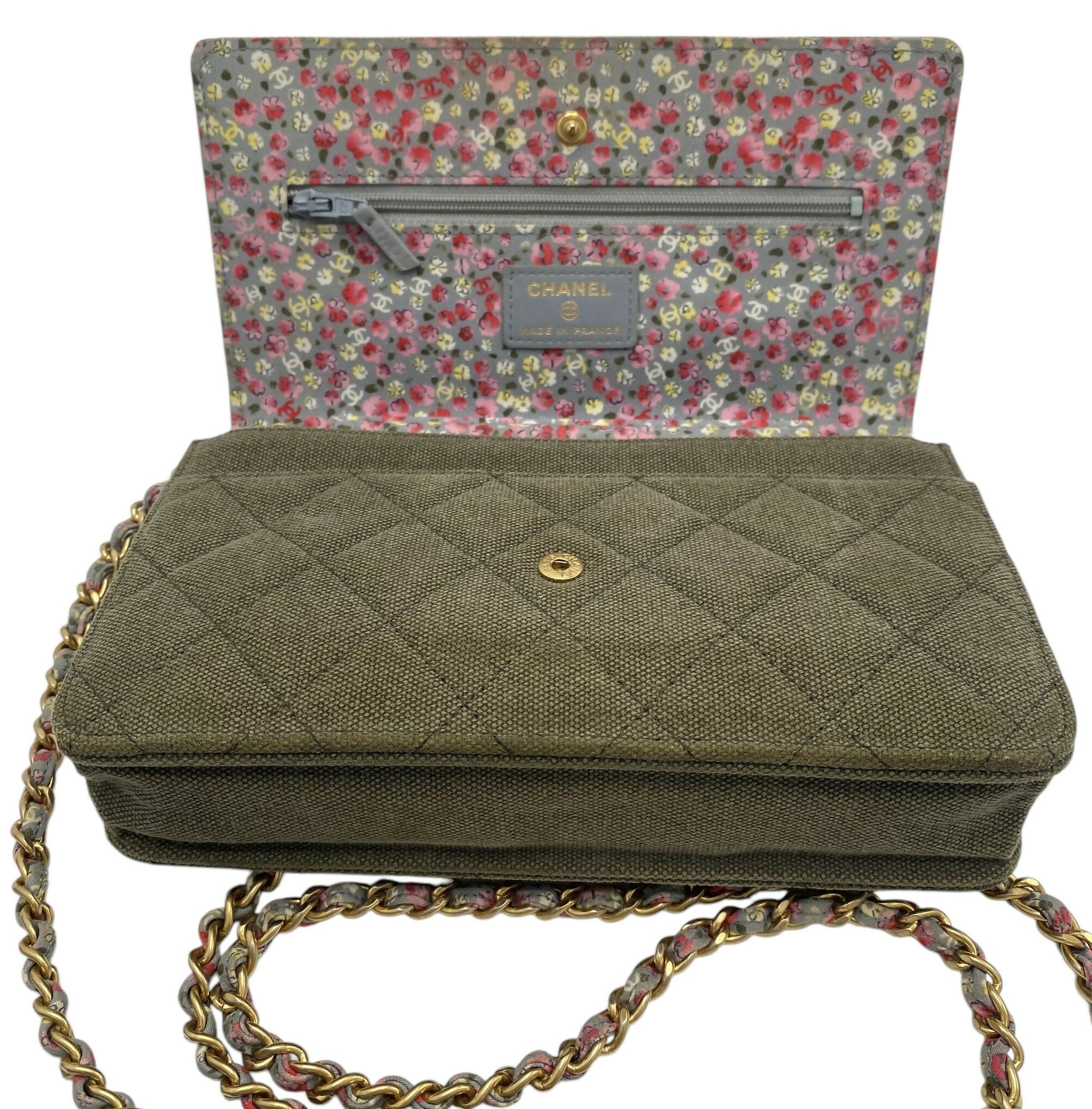 Chanel 17C Paris-Cuba Charms Military Green Canvas WOC Clutch Wallet on Chain