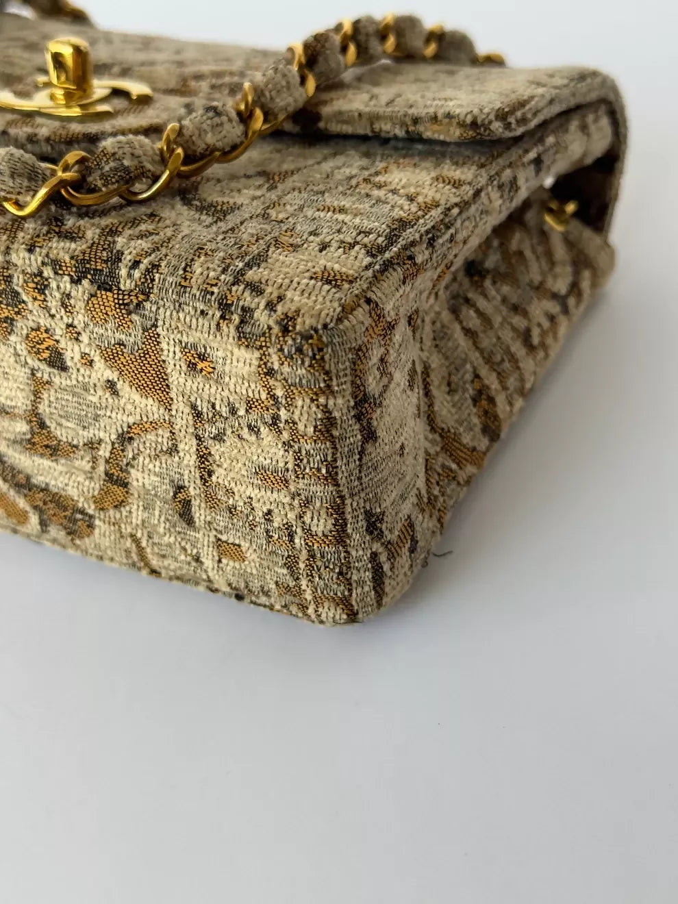 Chanel Vintage 1991 Bronze Metallic Brocade Mini Square Flap Bag
