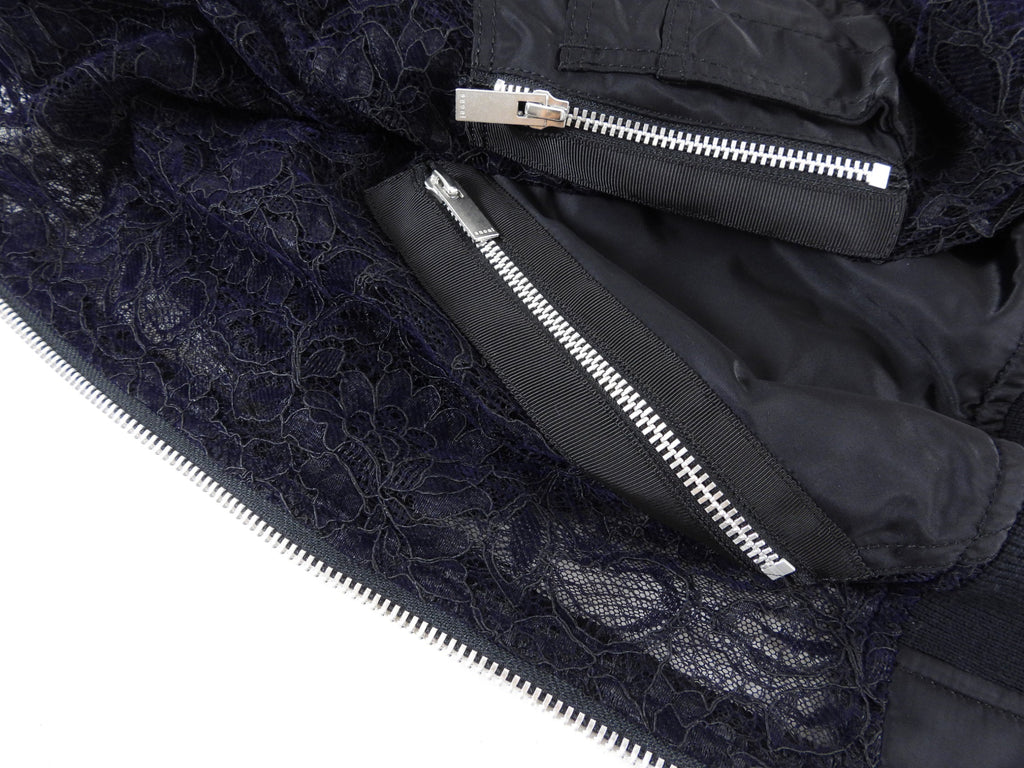 Sacai Black Lace and Nylon Bomber Jacket - M