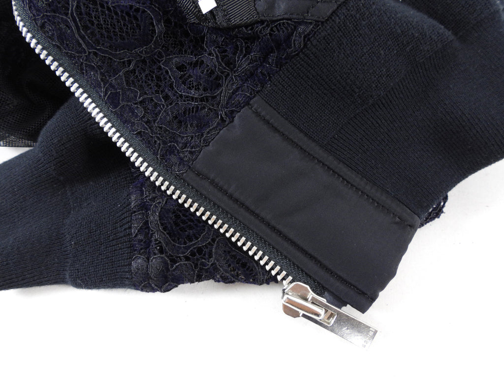 Sacai Black Lace and Nylon Bomber Jacket - M