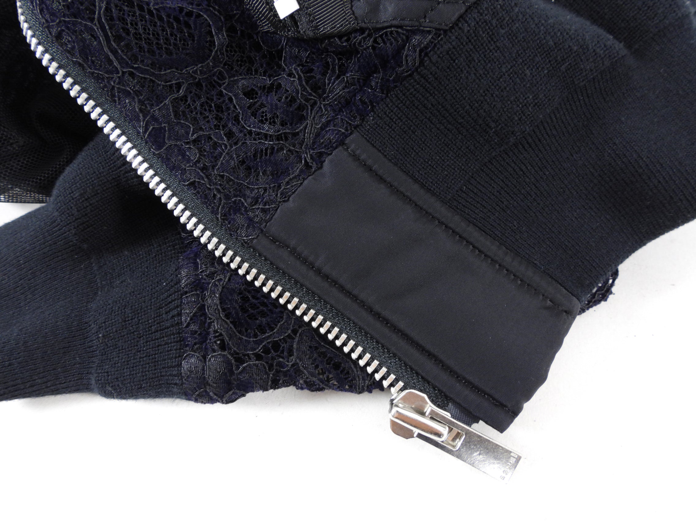 Sacai Black Lace and Nylon Bomber Jacket - M