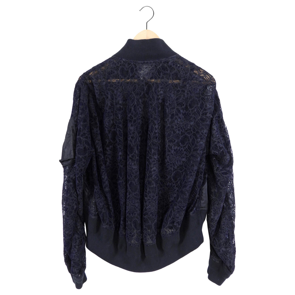 Sacai Black Lace and Nylon Bomber Jacket - M
