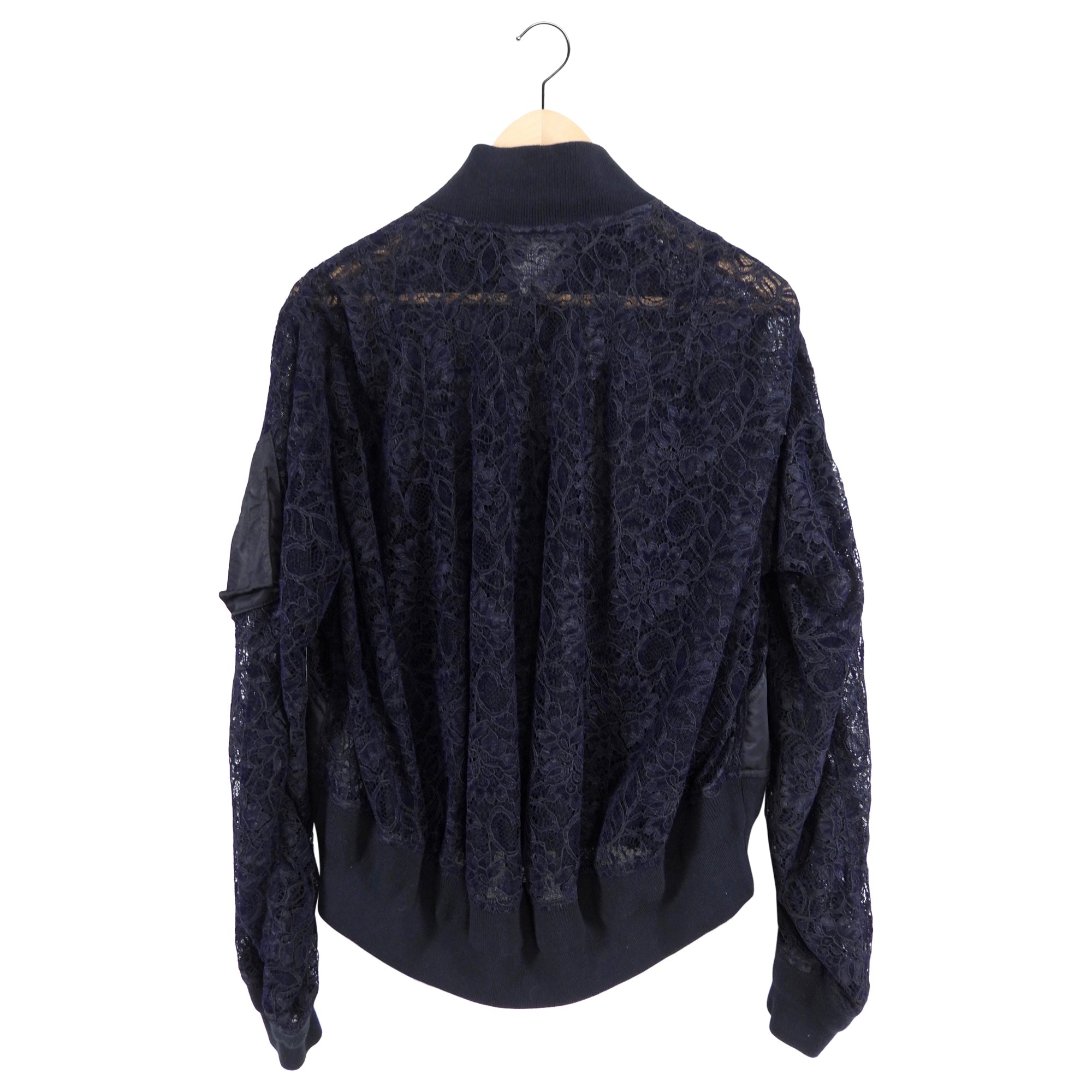 Sacai Black Lace and Nylon Bomber Jacket - M