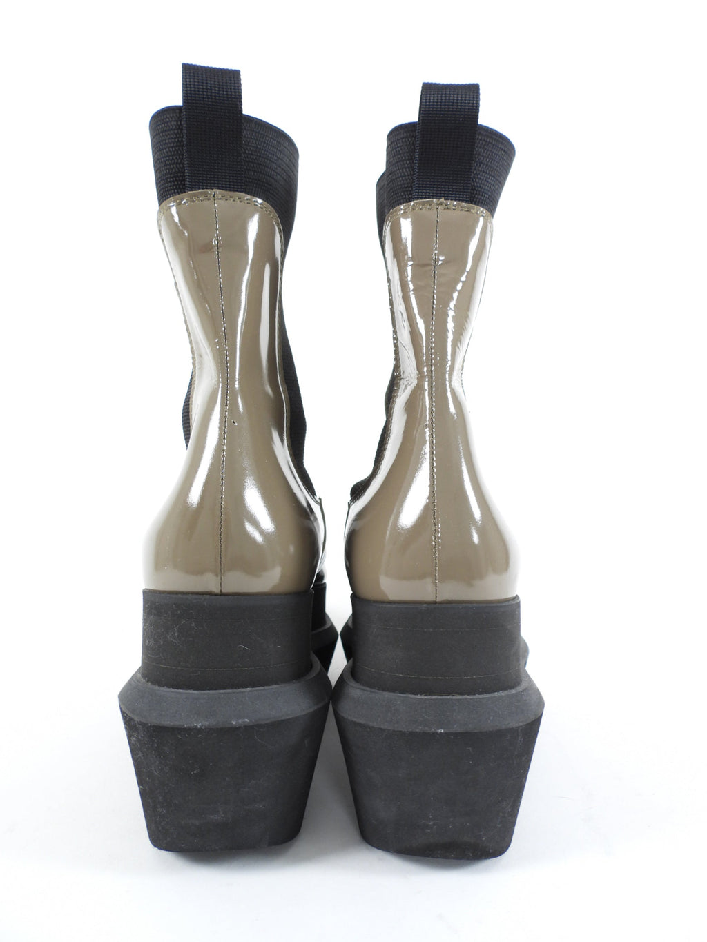 Sacai Taupe Grey Patent Leather Platform Ankle Boots - 7