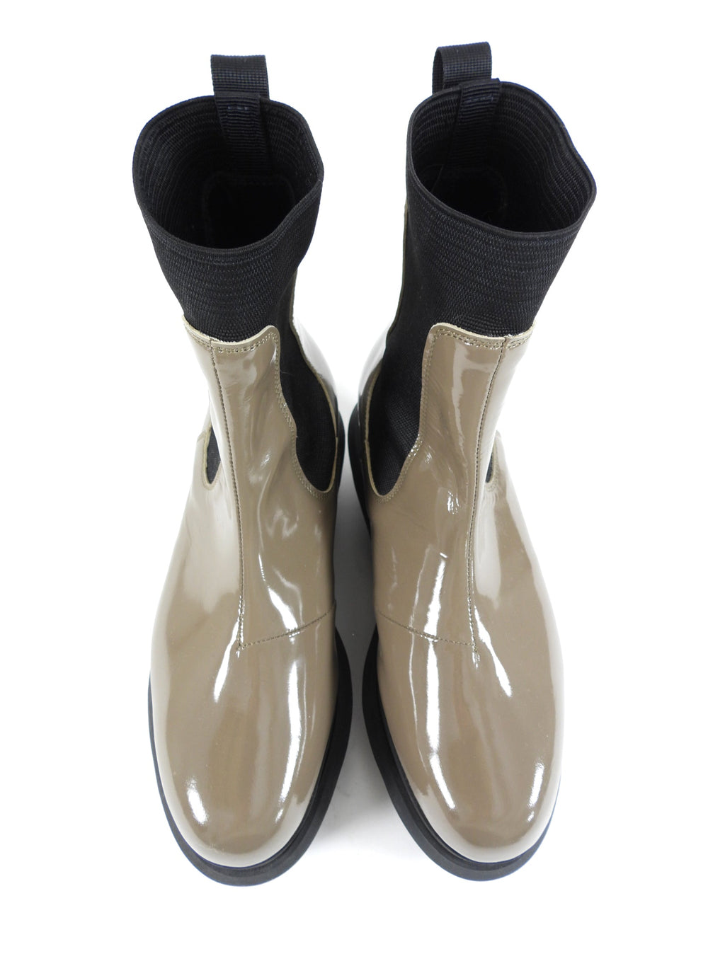 Sacai Taupe Grey Patent Leather Platform Ankle Boots - 7