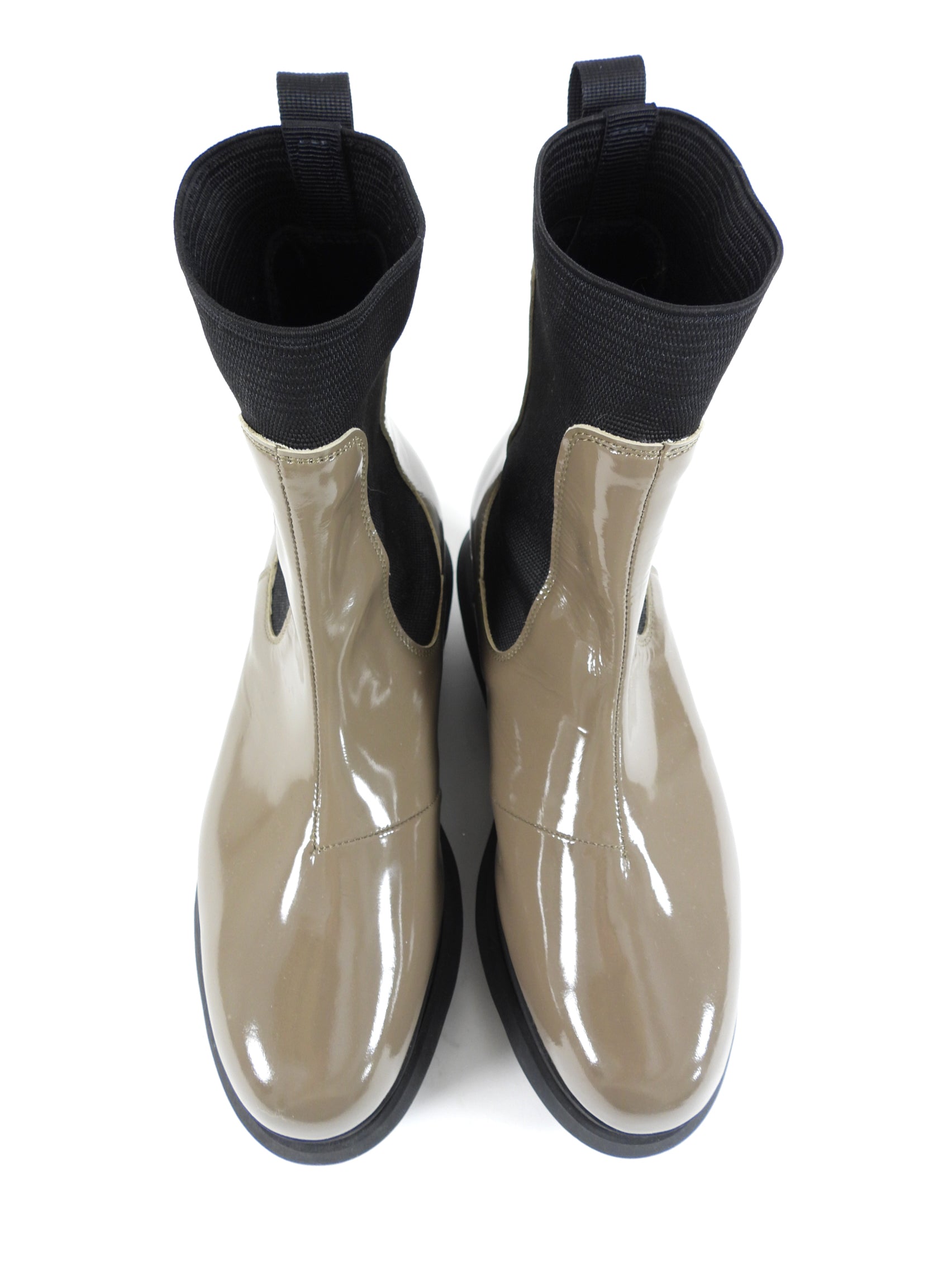 Sacai Taupe Grey Patent Leather Platform Ankle Boots - 7