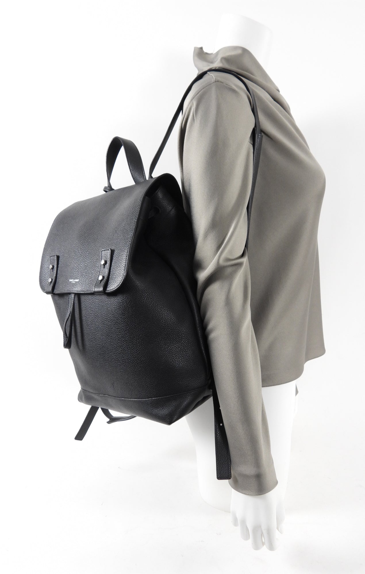 Saint Laurent Black Grained Leather Backpack