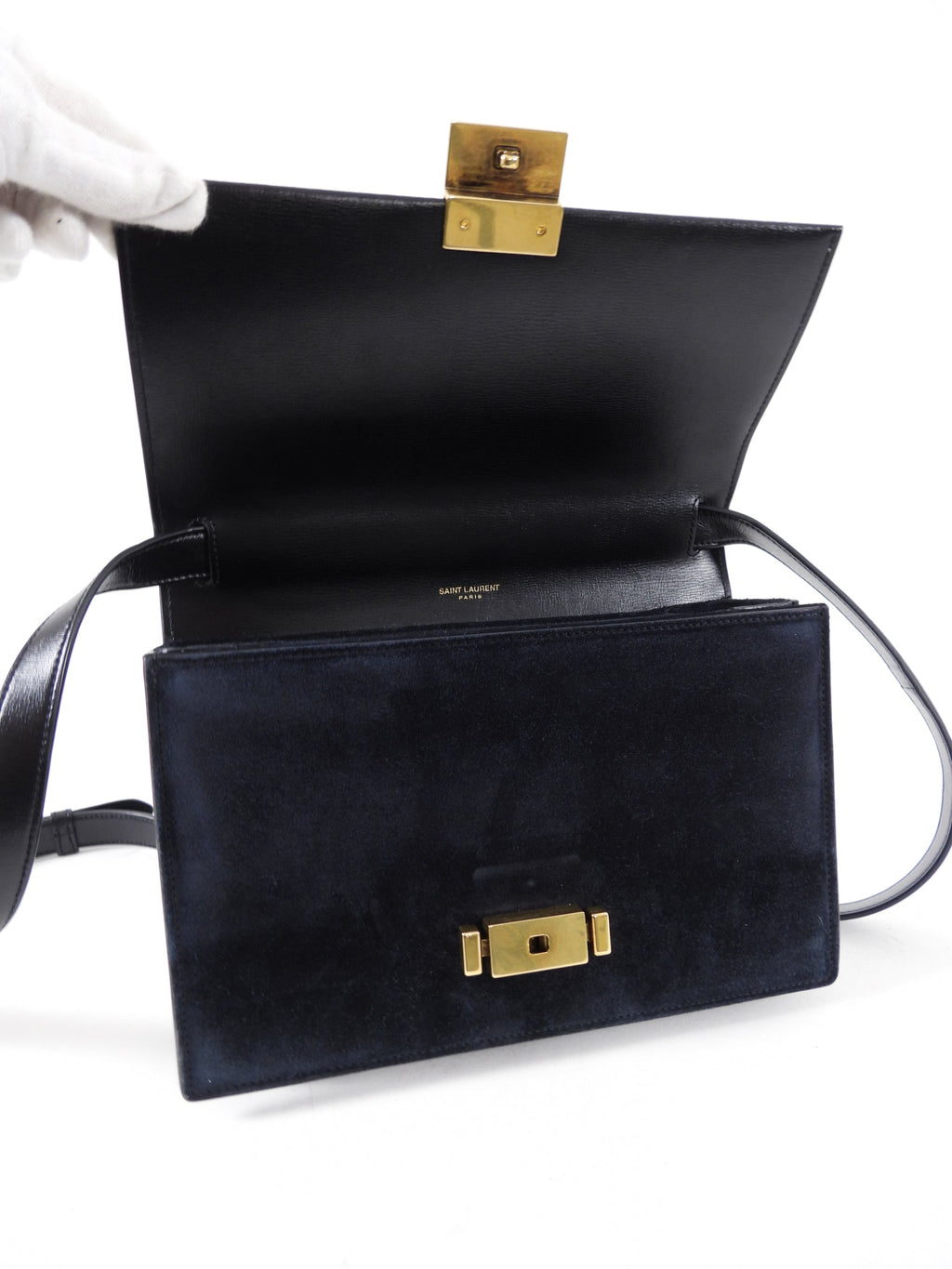 Saint Laurent Black Leather and Suede Bellechasse Crossbody Bag