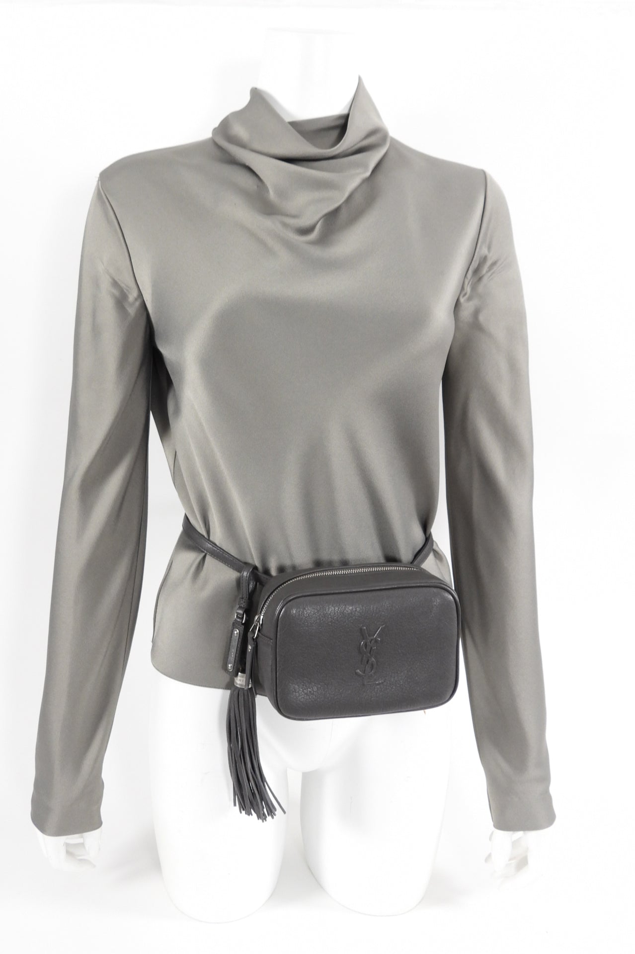 Saint Laurent Charcoal Grey Lou Tassel Belt Bag