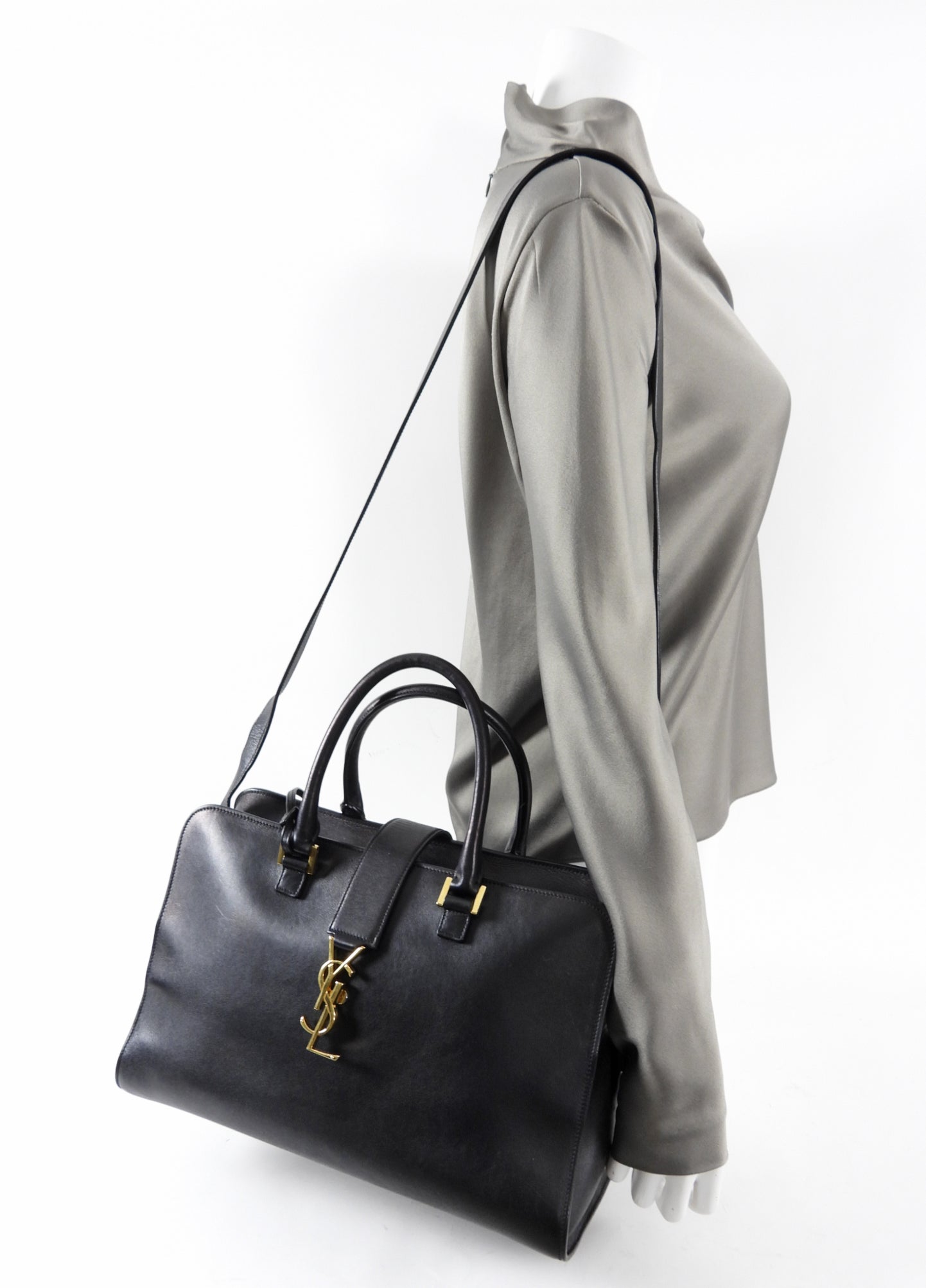 Saint Laurent Black Cabas Chyc Monogram 2-Way Bag