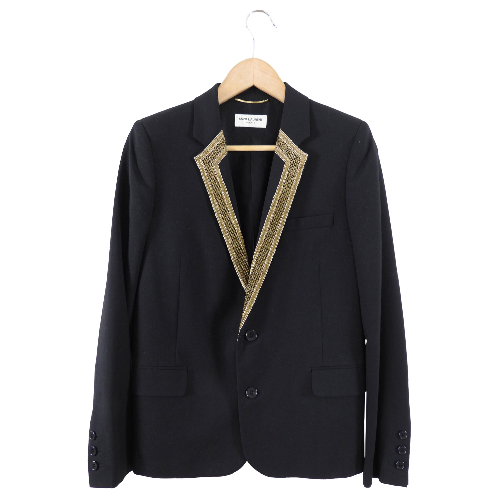 Saint Laurent Black Blazer with Gold Metallic Embroidery - 6