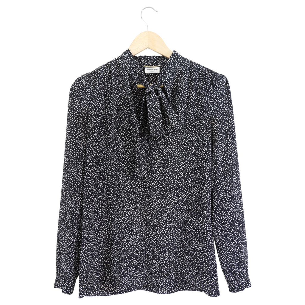 Saint Laurent Black Ivory Mini Hearts Silk Blouse - FR34 / 2