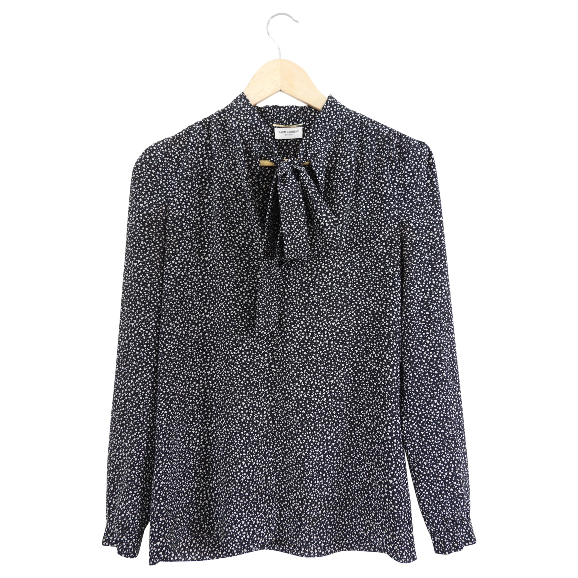 Saint Laurent Black Ivory Mini Hearts Silk Blouse - FR34 / 2