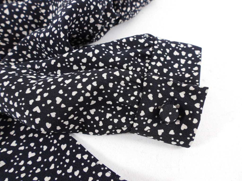Saint Laurent Black Ivory Mini Hearts Silk Blouse - FR34 / 2