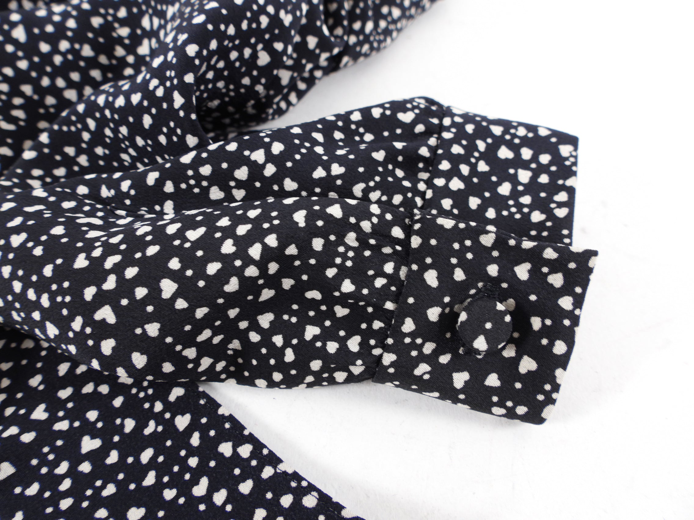 Saint Laurent Black Ivory Mini Hearts Silk Blouse - FR34 / 2