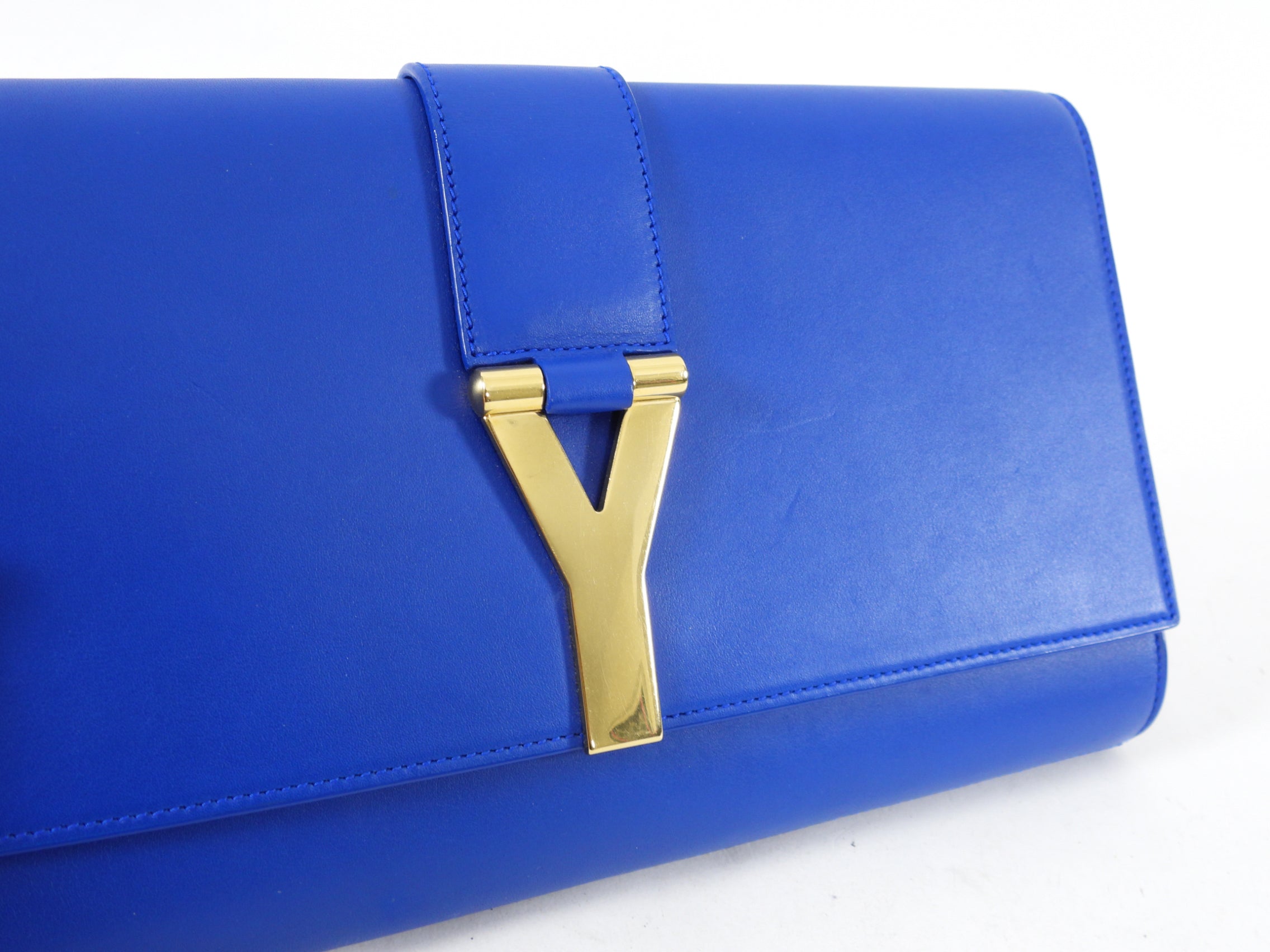 YSL Saint Laurent Electric Blue Classic Y Ligne Clutch Bag