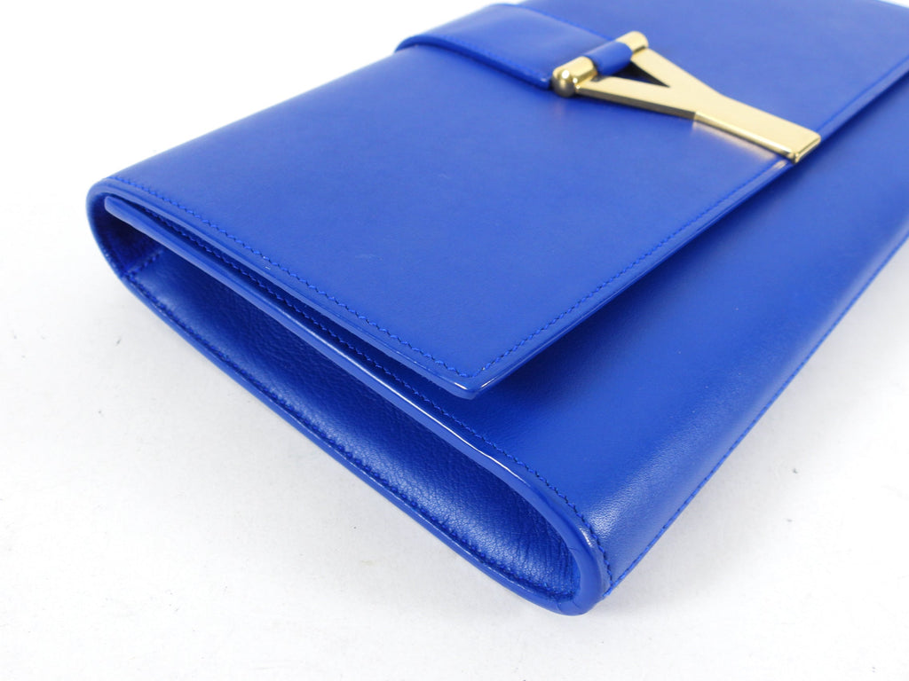 YSL Saint Laurent Electric Blue Classic Y Ligne Clutch Bag