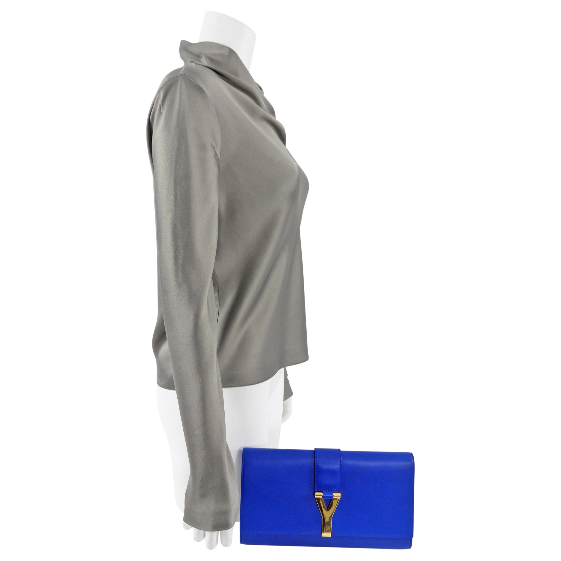 YSL Saint Laurent Electric Blue Classic Y Ligne Clutch Bag