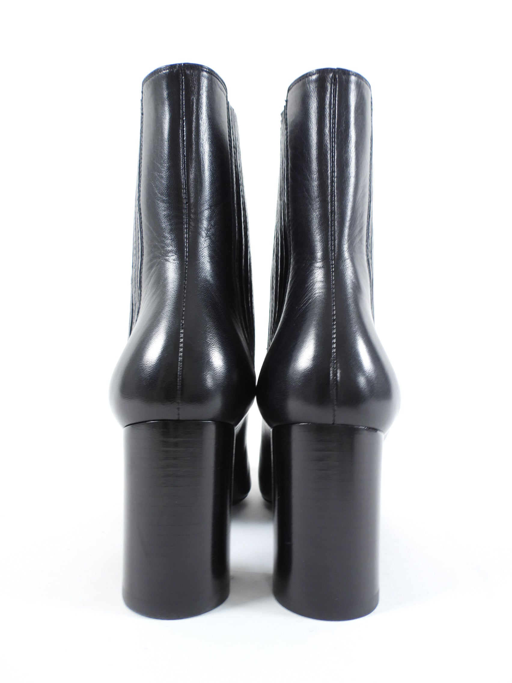 Saint Laurent Black Smooth Leather Lou 75 Block Heel Ankle Boots - 6