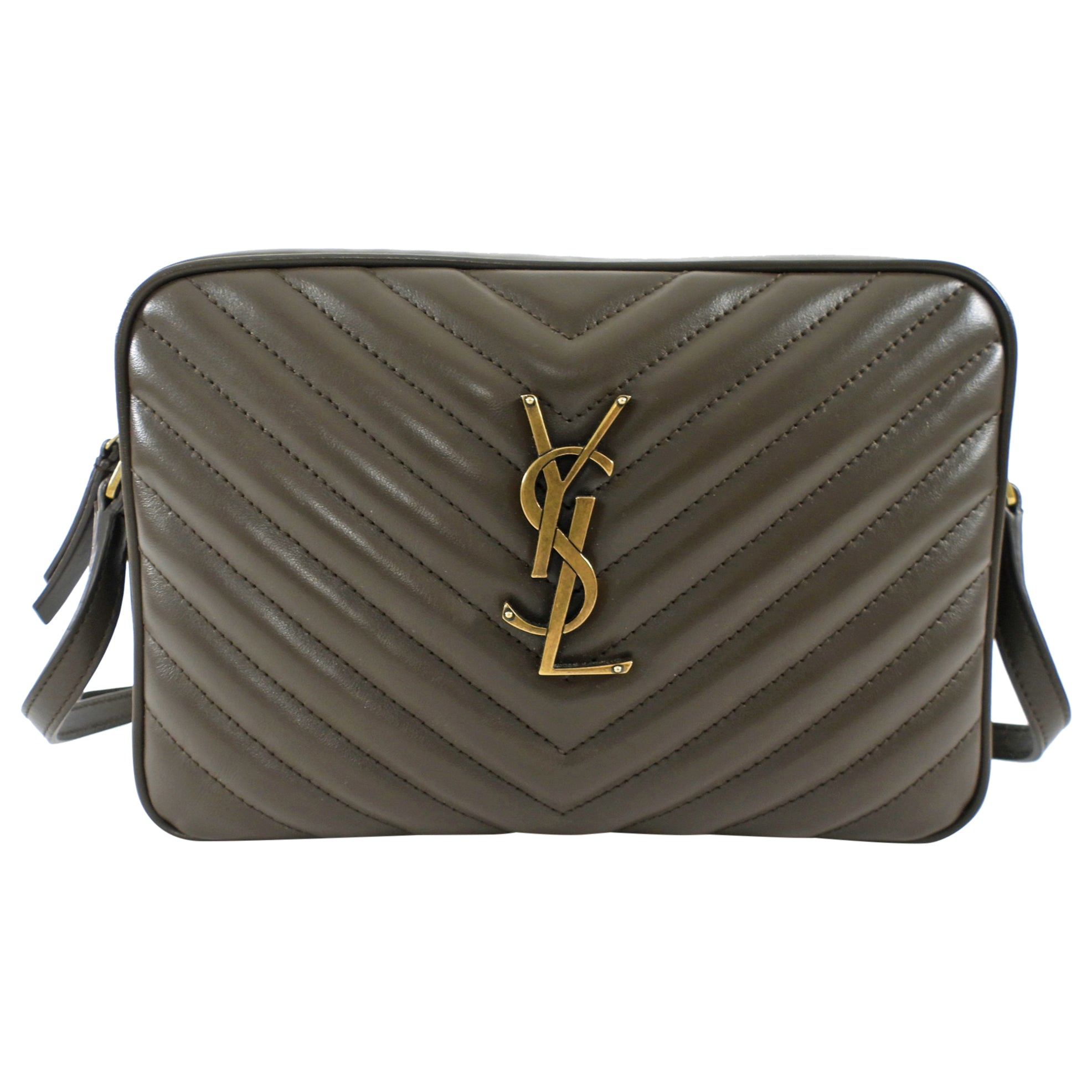 Saint Laurent Dark Olive Green Medium Lou Monogram Quilted Camera Bag