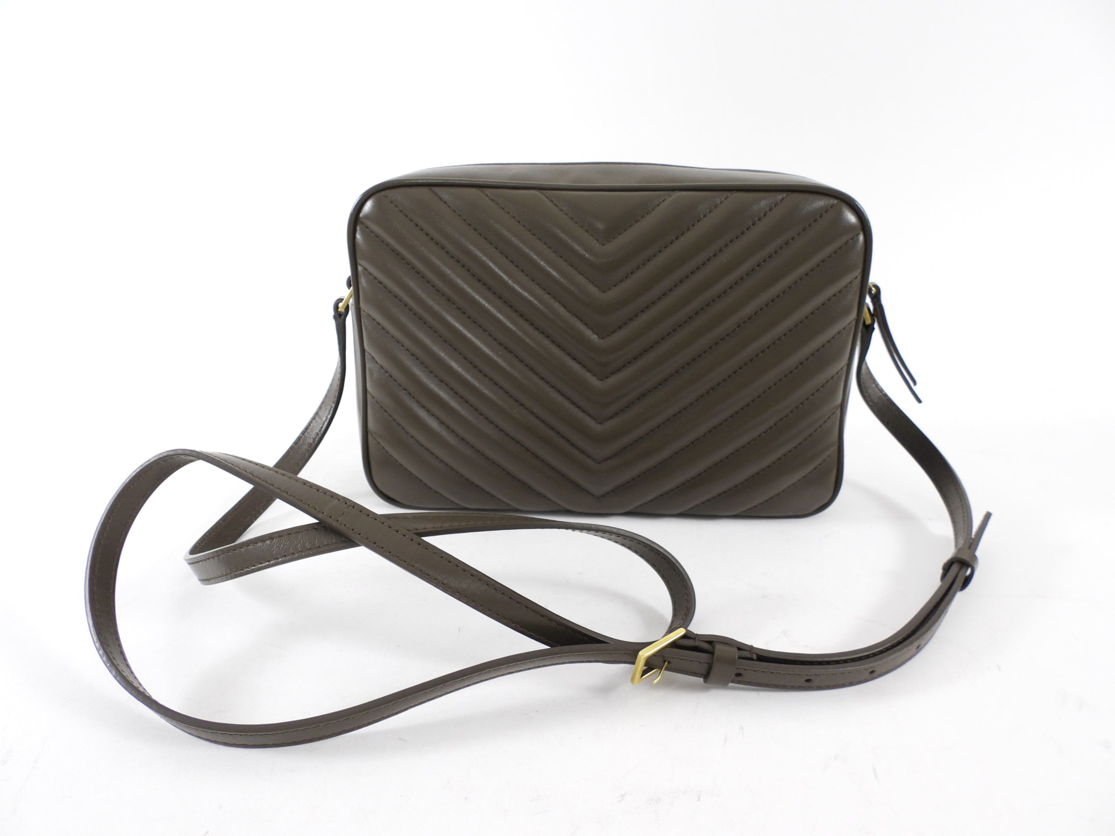 Saint Laurent Dark Olive Green Medium Lou Monogram Quilted Camera Bag