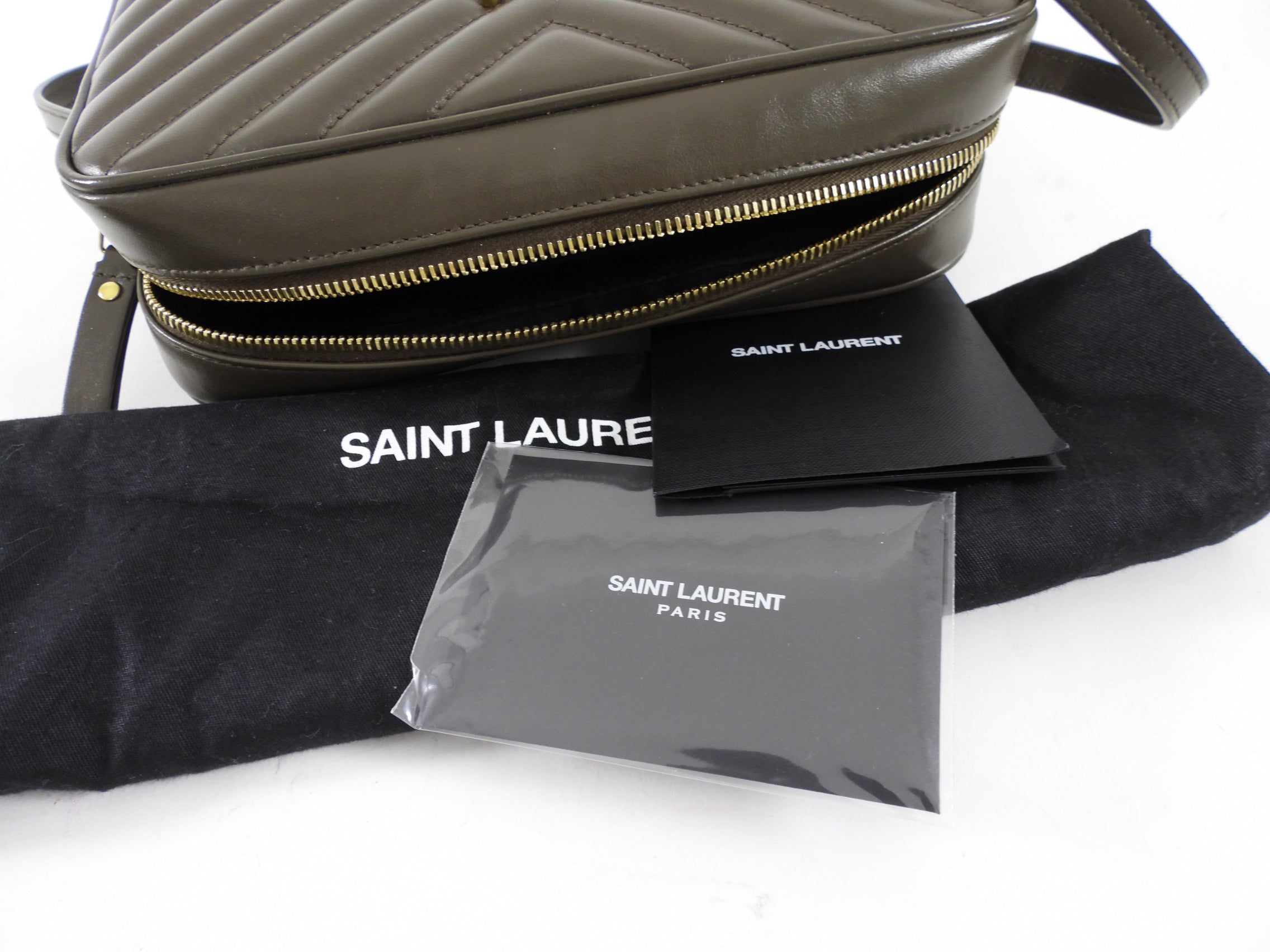 Saint Laurent Dark Olive Green Medium Lou Monogram Quilted Camera Bag