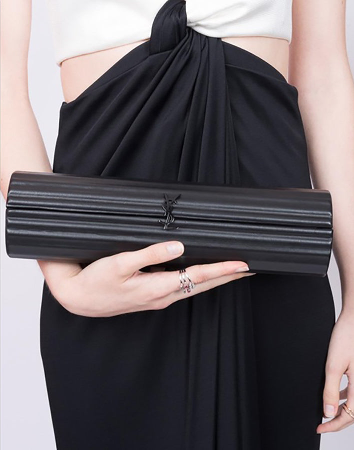 Saint Laurent Black Opyum Long Tube Evening Clutch Bag