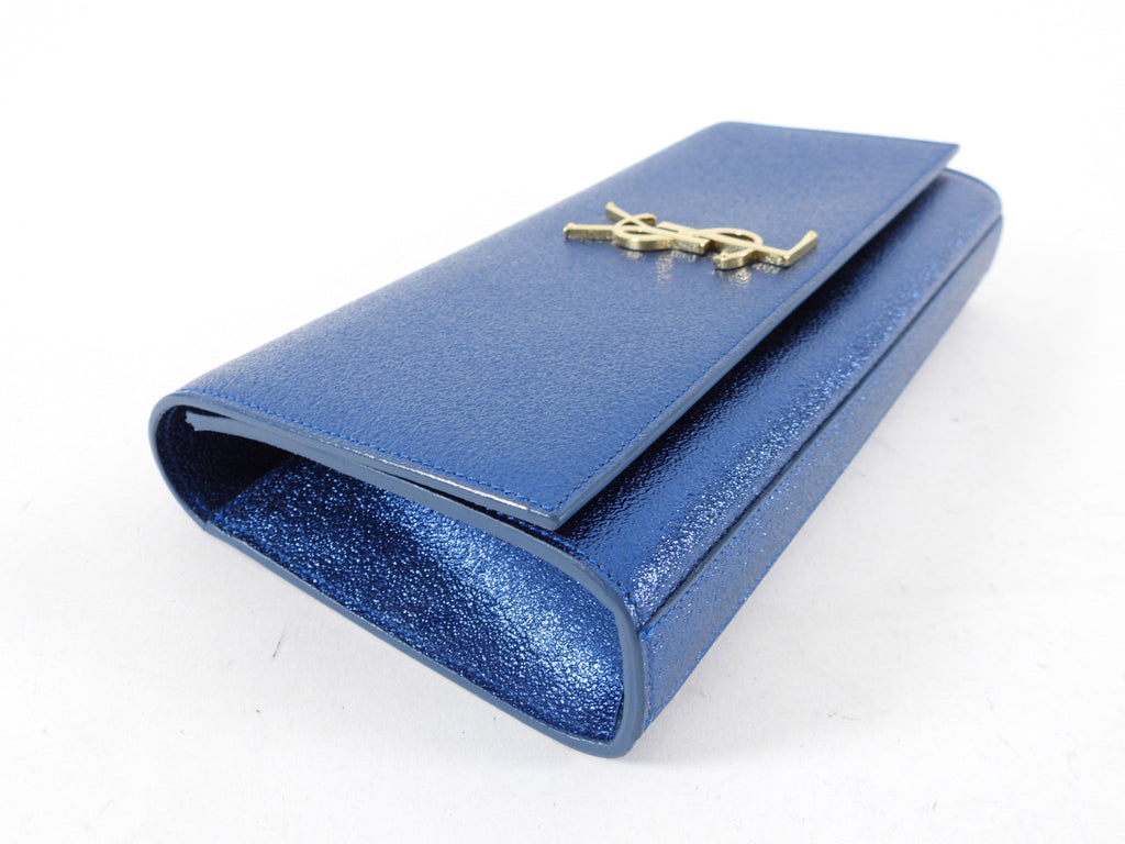 Saint Laurent Metallic Blue Cassandre Clutch Bag