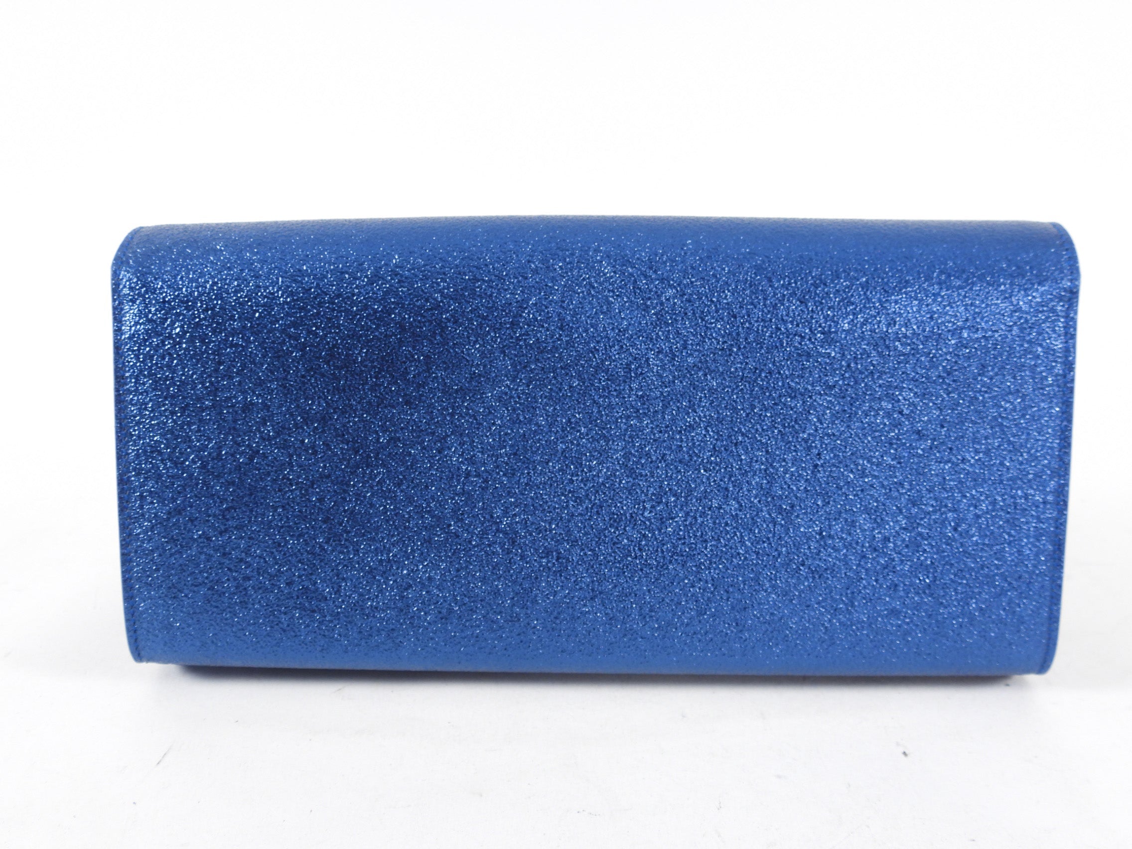 Saint Laurent Metallic Blue Cassandre Clutch Bag