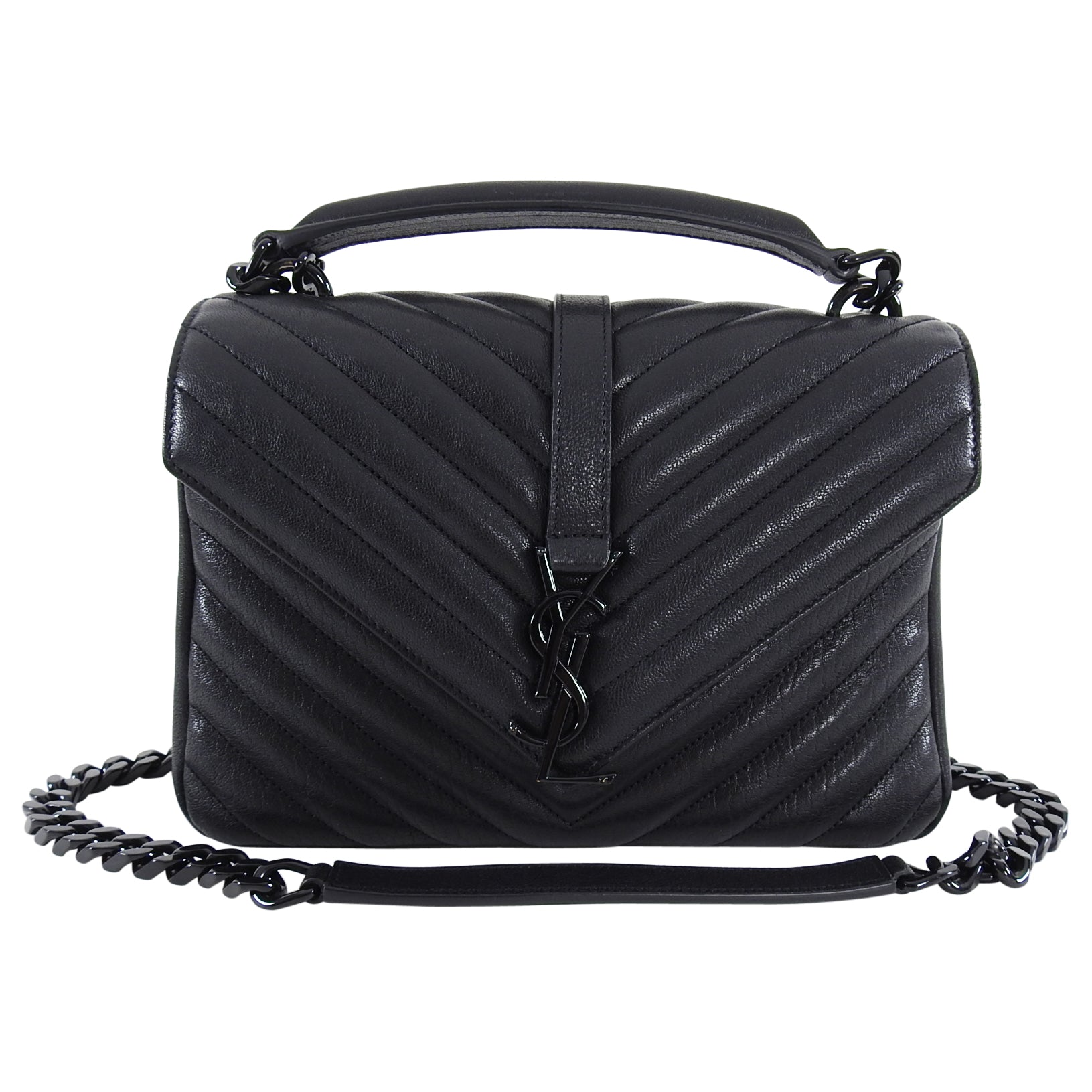 Saint Laurent College Medium Logo Chain Bag All Black
