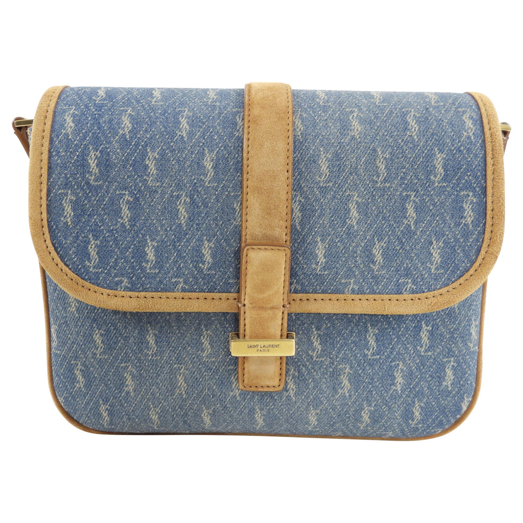 Saint Laurent Denim Monogram Suede Crossbody Bag