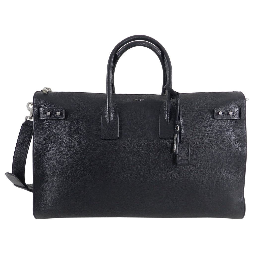 Saint Laurent Black Leather Sac de Jour 48H Large Duffle Bag