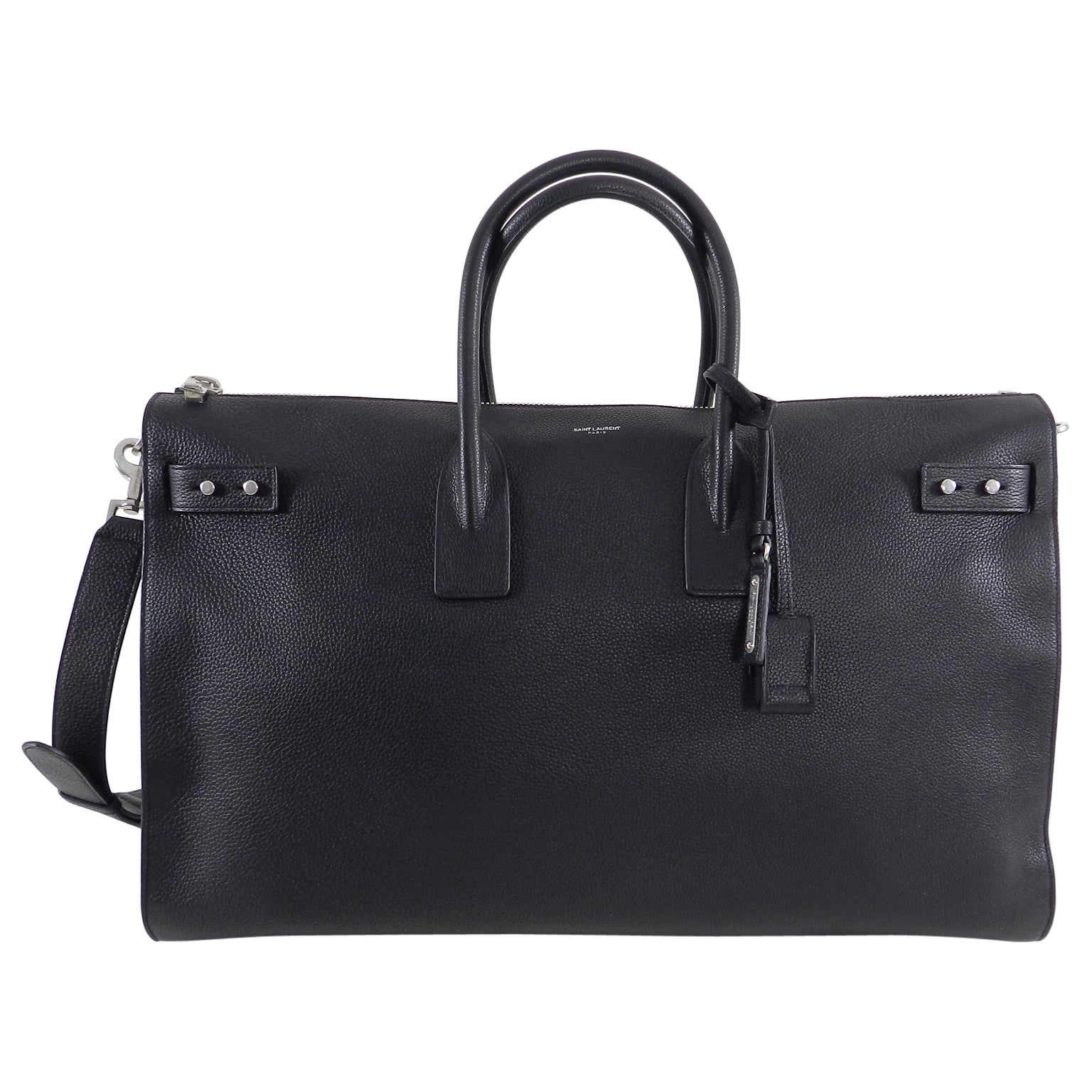 Saint Laurent Black Leather Sac de Jour 48H Large Duffle Bag