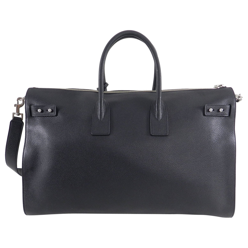 Saint Laurent Black Leather Sac de Jour 48H Large Duffle Bag