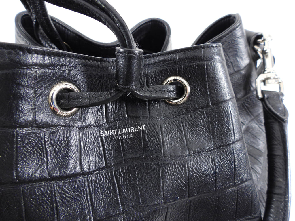 Saint Laurent Medium Black Croc Embossed Emanuelle Bucket Bag