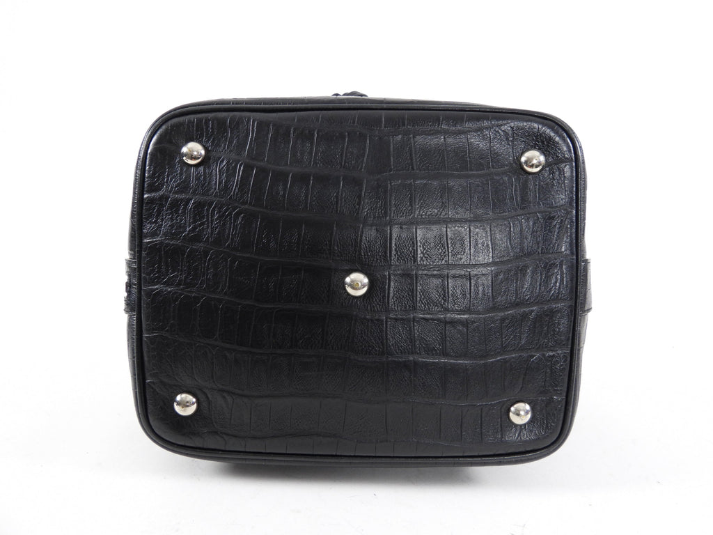 Saint Laurent Medium Black Croc Embossed Emanuelle Bucket Bag
