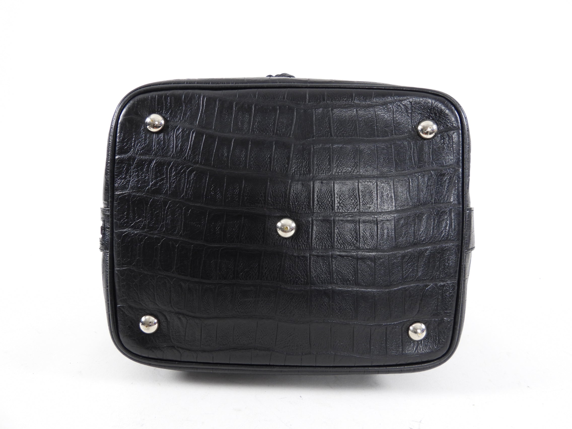 Saint Laurent Medium Black Croc Embossed Emanuelle Bucket Bag