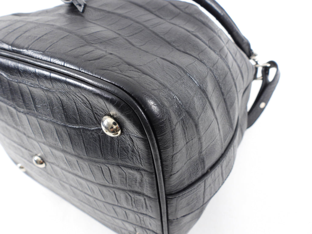 Saint Laurent Medium Black Croc Embossed Emanuelle Bucket Bag