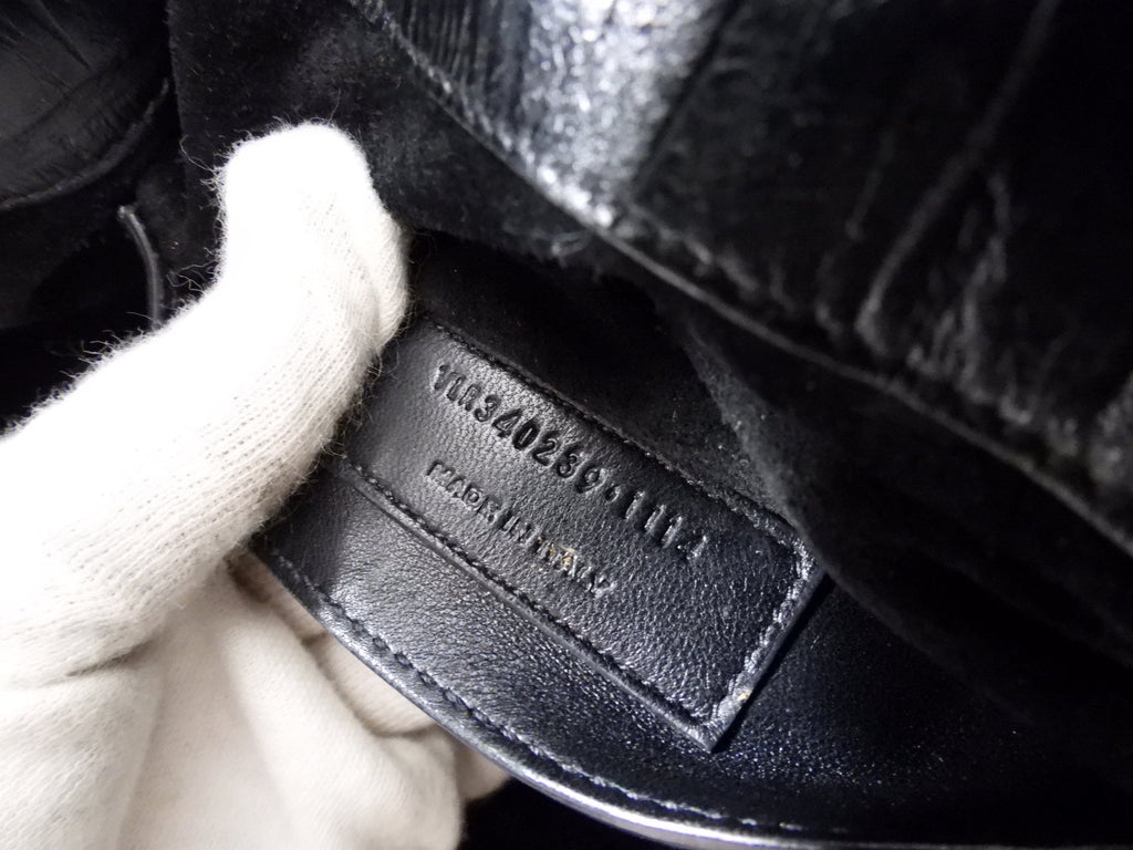 Saint Laurent Medium Black Croc Embossed Emanuelle Bucket Bag