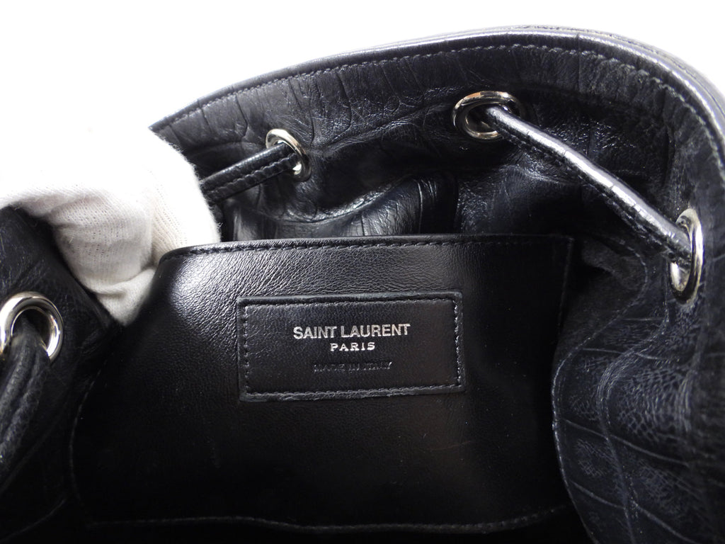Saint Laurent Medium Black Croc Embossed Emanuelle Bucket Bag