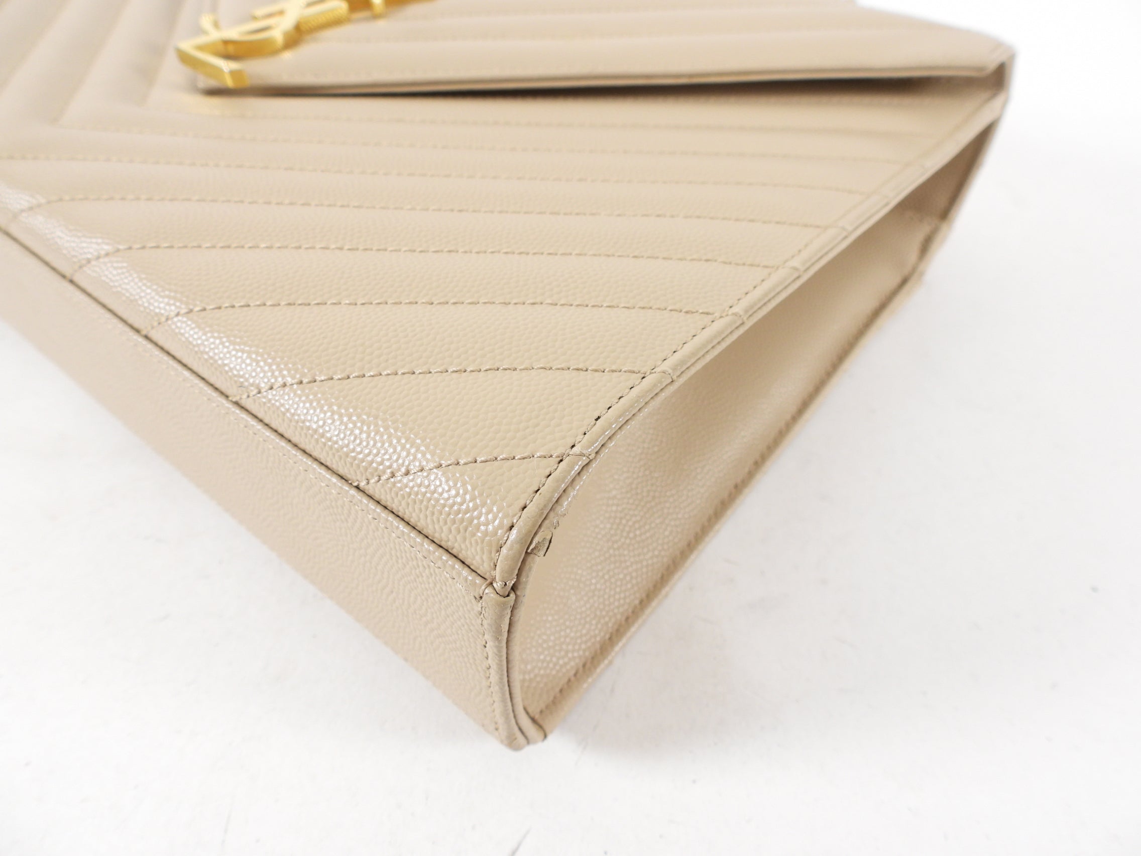 Saint Laurent Large Beige Chevron Envelope Flap Bag