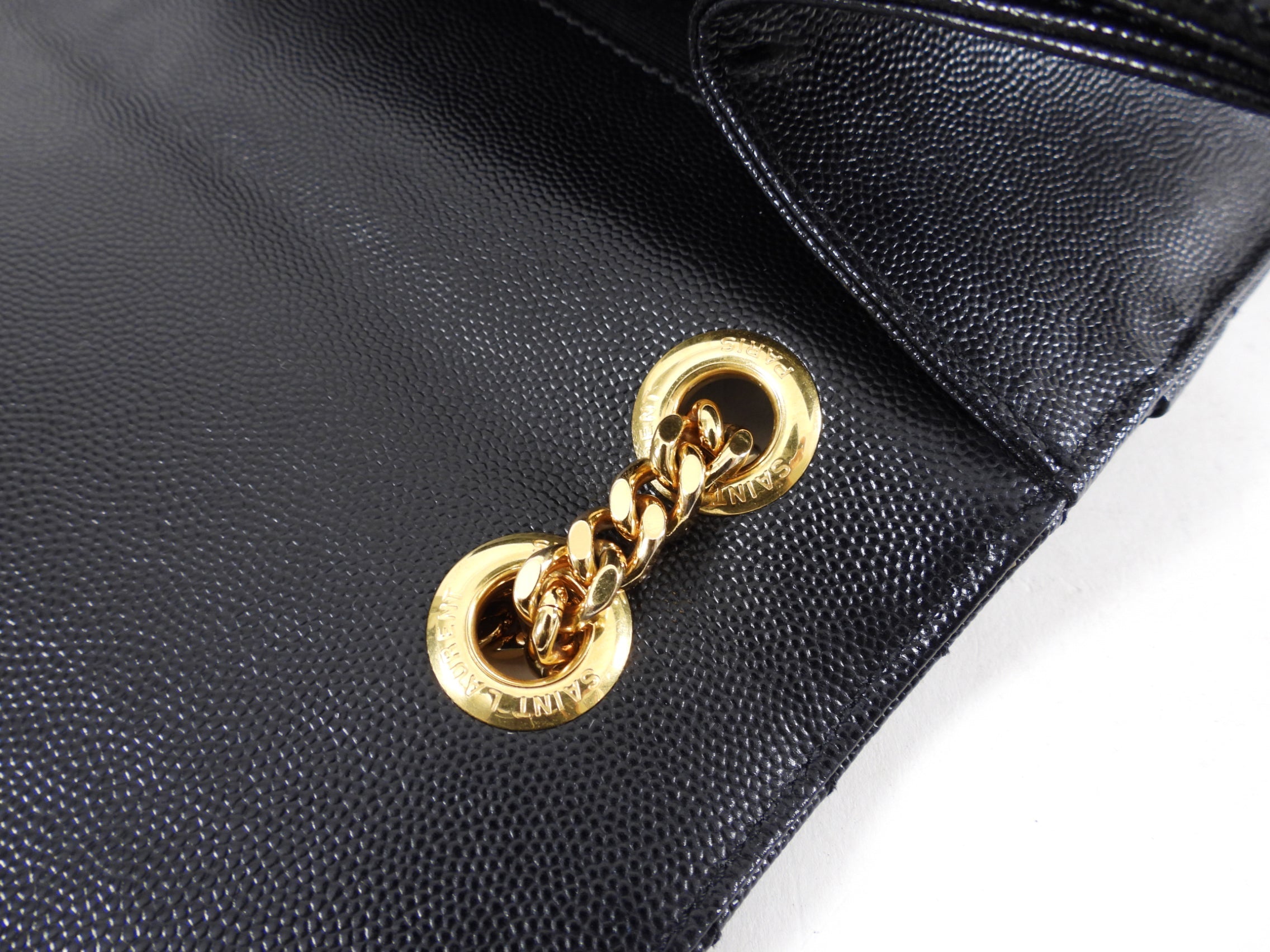 Saint Laurent Large Black Chevron Envelope Flap Bag