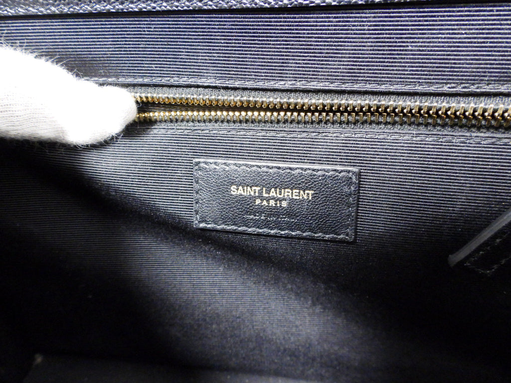 Saint Laurent Large Black Chevron Envelope Flap Bag