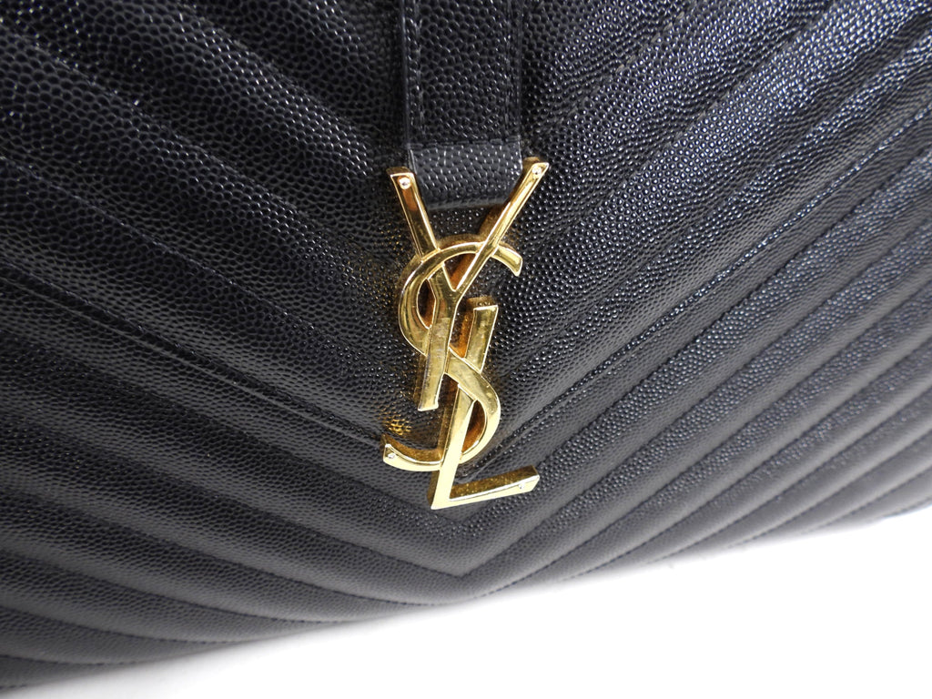 Saint Laurent Large Black Chevron Envelope Flap Bag