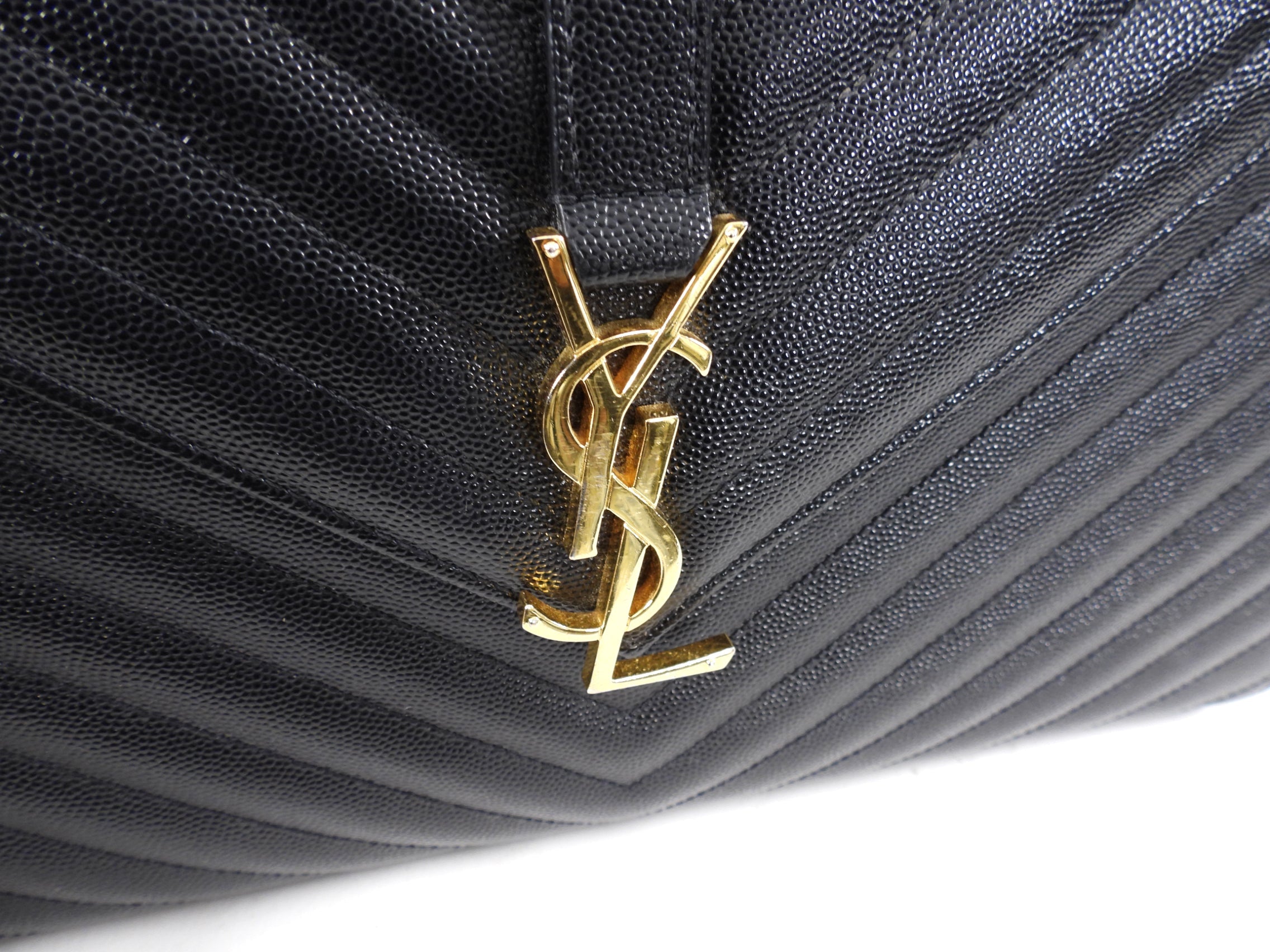 Saint Laurent Large Black Chevron Envelope Flap Bag