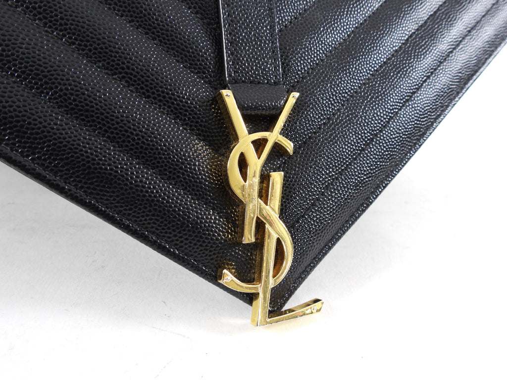 Saint Laurent Large Black Chevron Envelope Flap Bag