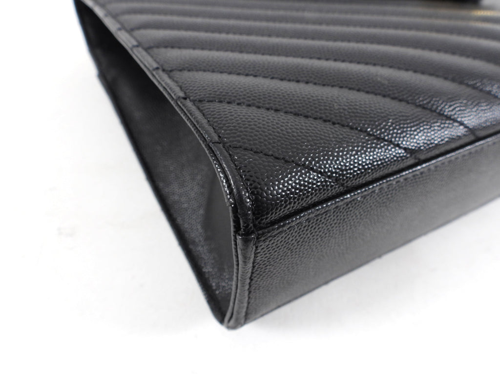 Saint Laurent Large Black Chevron Envelope Flap Bag