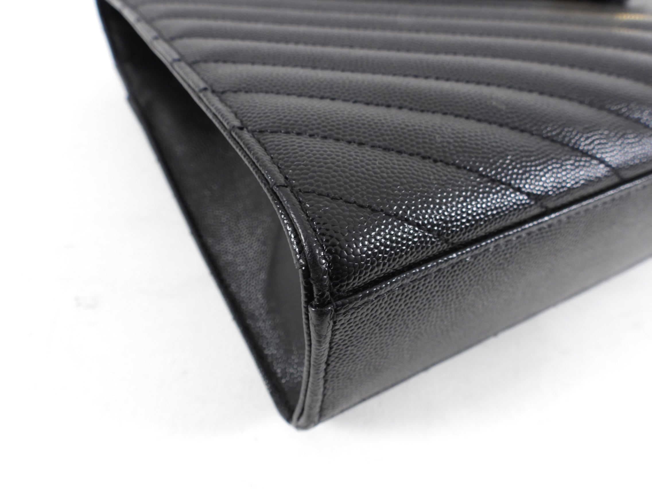Saint Laurent Large Black Chevron Envelope Flap Bag