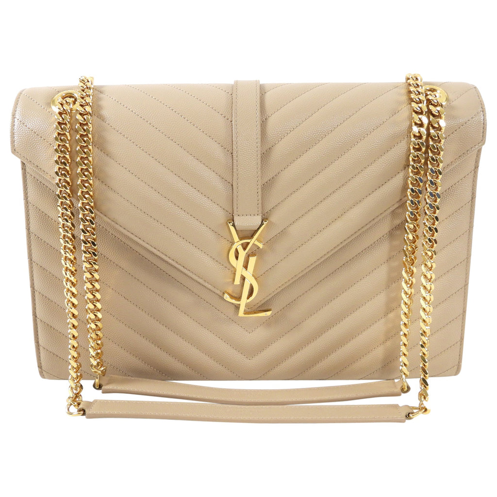 Saint Laurent Large Beige Chevron Envelope Flap Bag